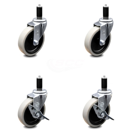 Service Caster 4 Inch Thermoplastic Wheel 1-1/4 Inch Expanding Stem Caster Set with 2 Brakes SCC-EX05S410-TPRS-114-2-SLB-2